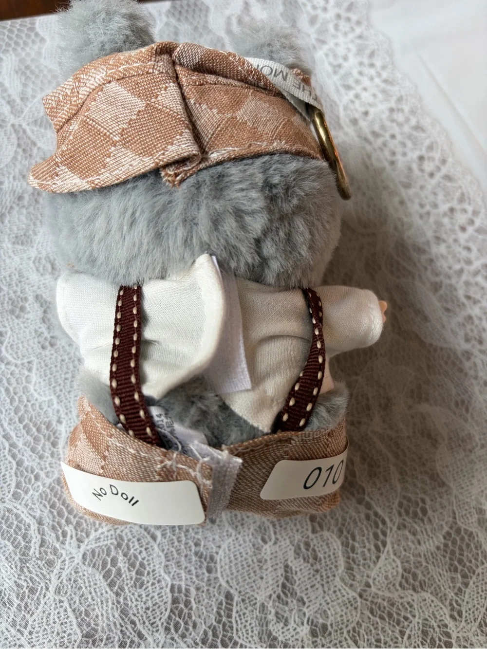 010, 3 Piece Prada Logo Beige Overalls/White shirt and hat 4 Labubu doll(No Doll